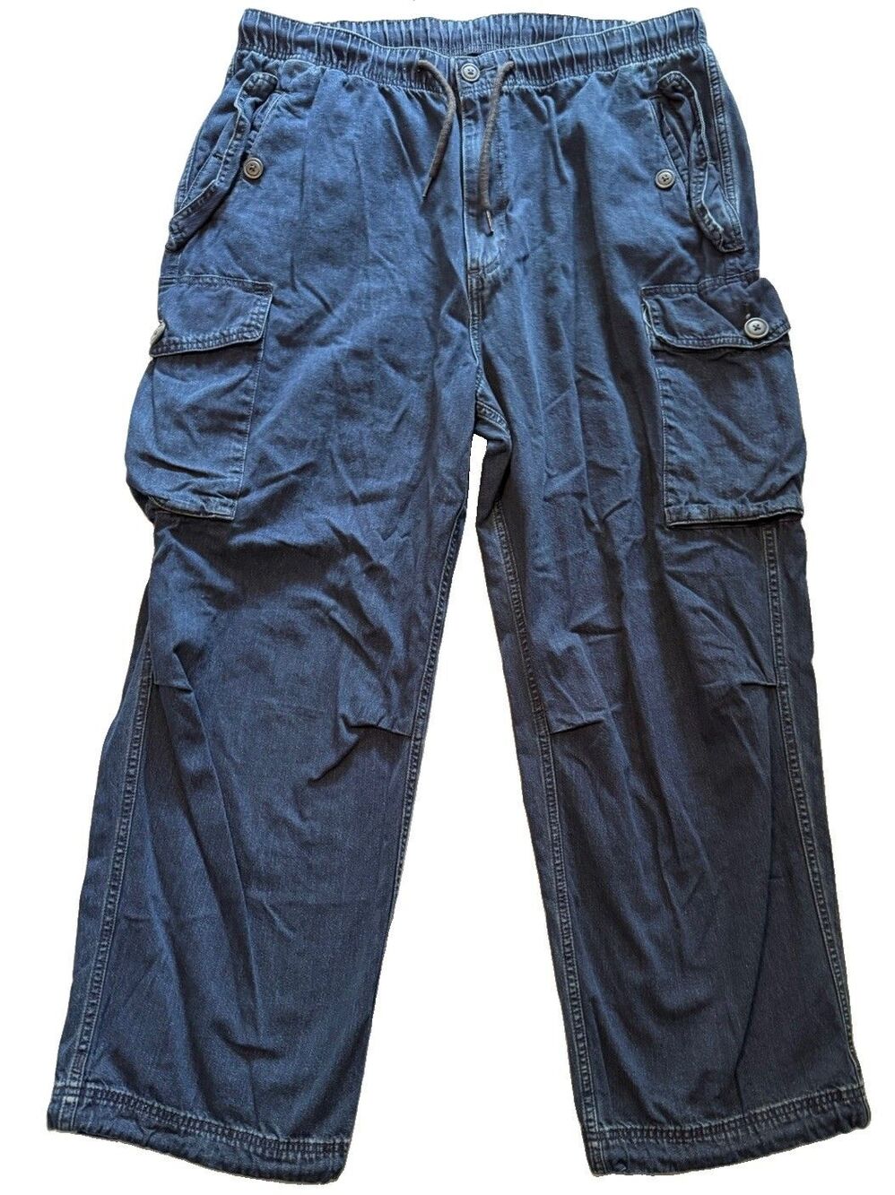 Levi's Premium Denim Cargo Pants Mens XL Blue Pull On Drawstring Elastic Waist